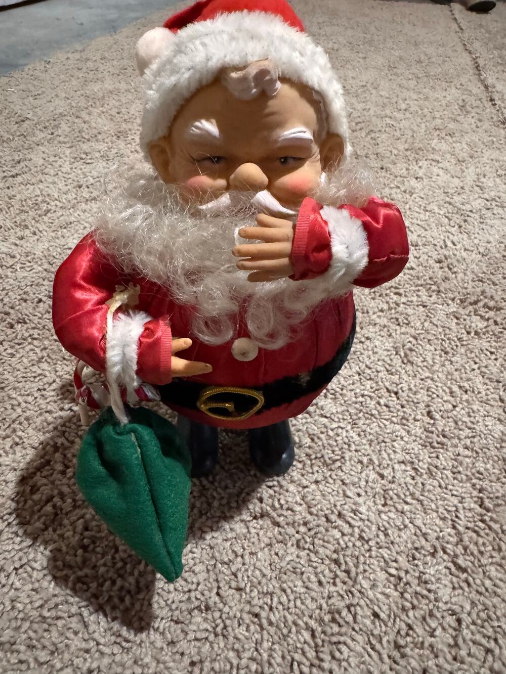 Vintage Round Santa Claus w/Bag Doll Rubber/Foam 10"